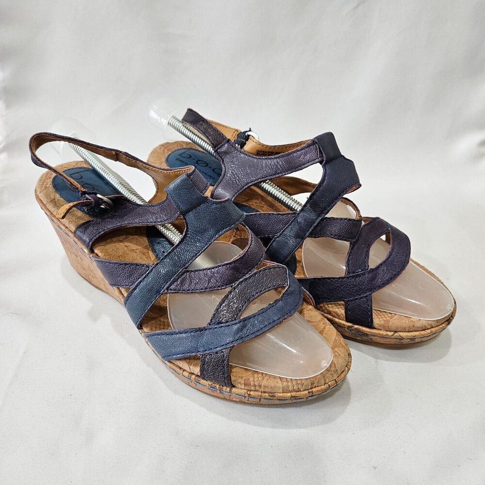 Born Concepts Women's Nisa Strappy Leather Wedge Sandal 8M Blue Comfort Casual